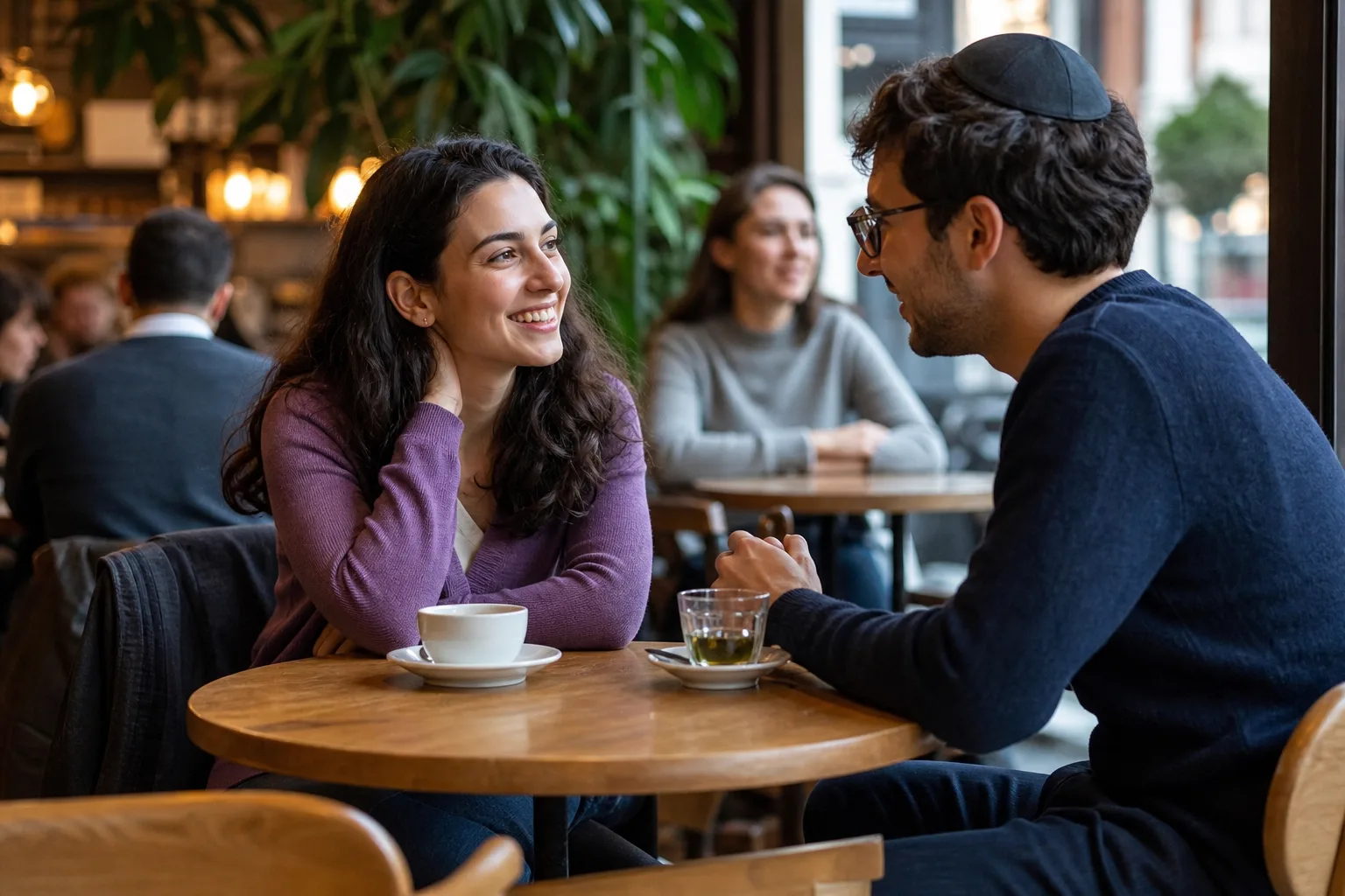 Jewish singles talking over coffee in Leeds